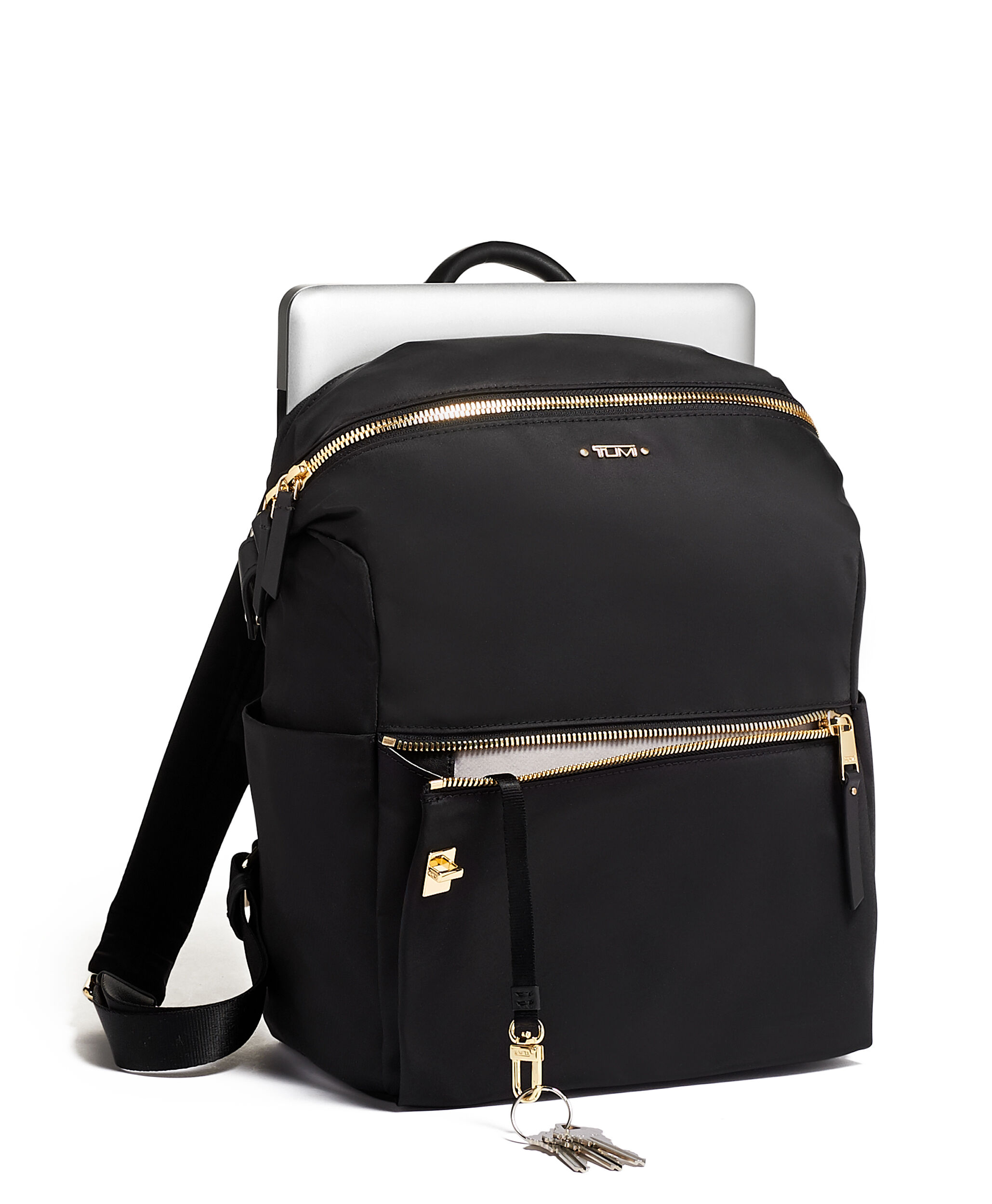 tumi black and gold backpack